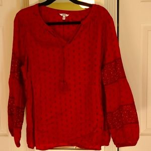 Long sleeve red and black boho top